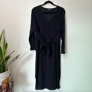 ELOQUII black knit long sleeve tie waist midi dress side slit dress 18/20